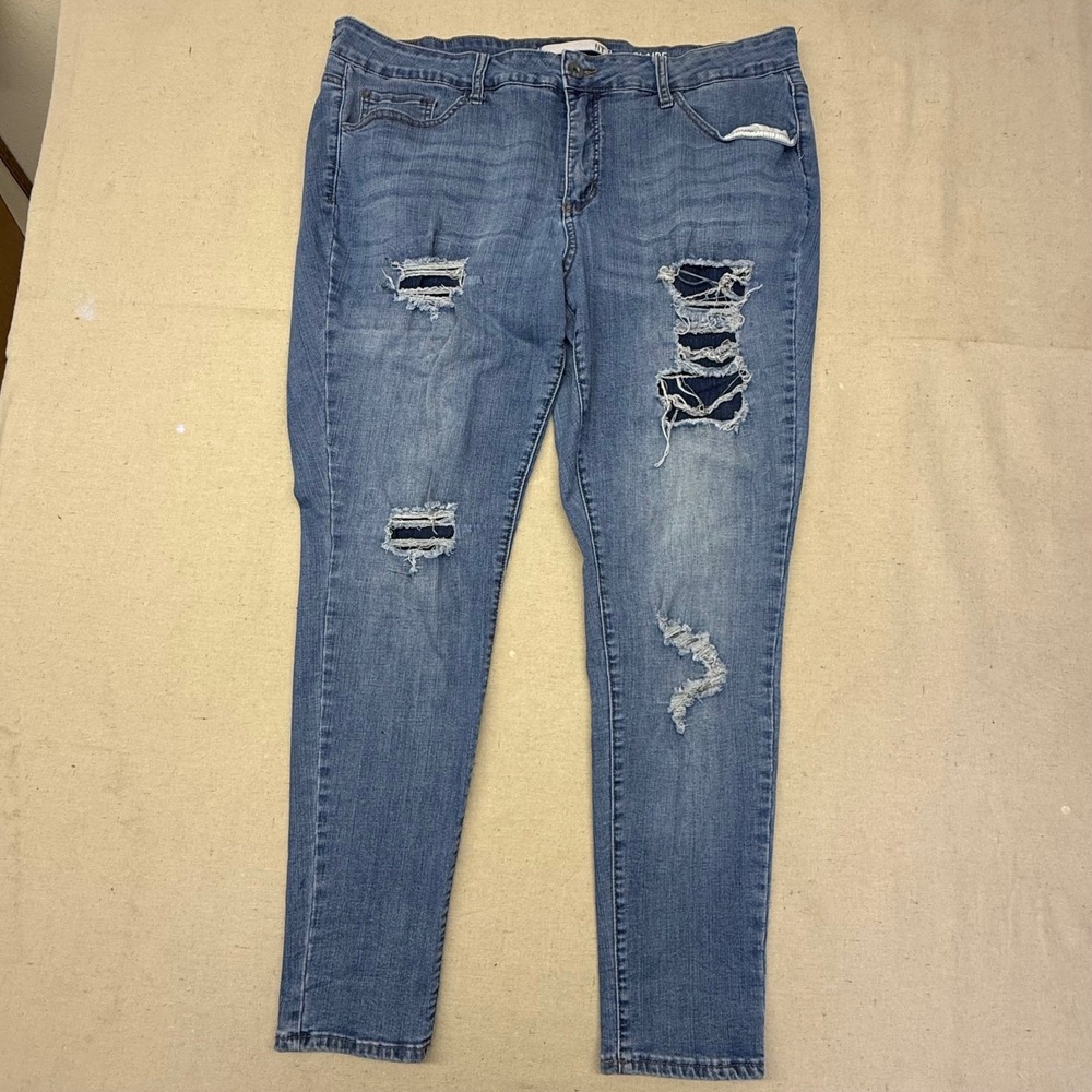 !iT Jeans Claire Curvy Skinny Ankle Distressed Medium Wash Denim Jeans Womens 20
